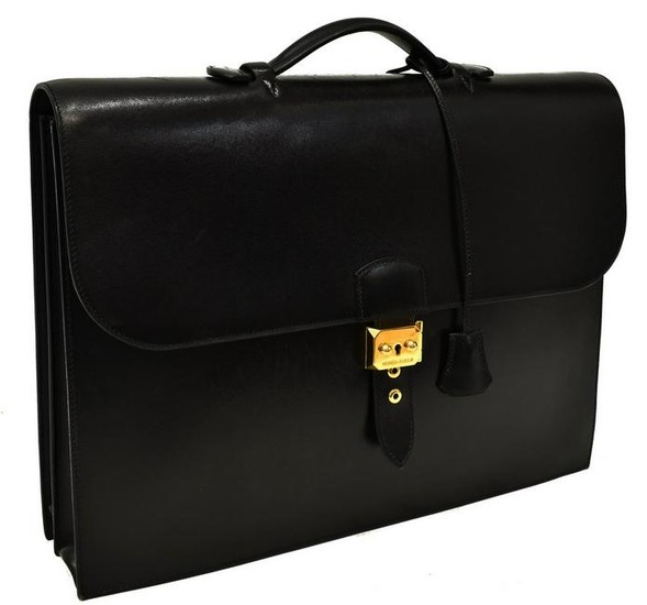 HERMES SAC A DEPECHES BLACK BOX LEATHER BRIEFCASE