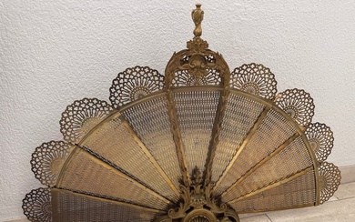Haardscherm - Pauw - Breedte 108 cm - Gewicht ca. 8 kg - Fireplace accessory - Brass, Bronze