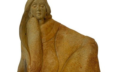 Hand Carved Sculpture Seated Native or Latin American Woman