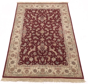 Hand-Knotted Silk and Wool Blend Tabriz Carpet