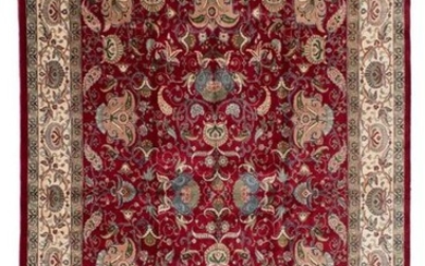 Hand-knotted Tabriz Dark Red Wool Rug 10'11" x 14'8"