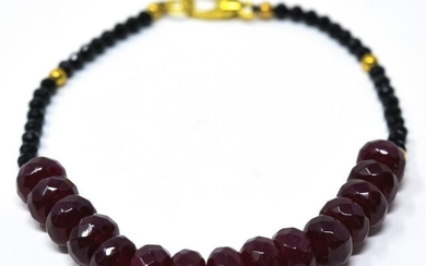 Handmade Bracelet w 15 Carats Carved Ruby Beads
