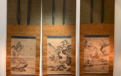 Hanging scroll paintings - After Kanō Naonobu (Shōēi) (1519-1592) (3) - Paper - Chinese scholars - Chinese scholars - With tsubo-shaped seal 'Shōēi' 松栄 - Japan - Momoyama period (1573-1603)