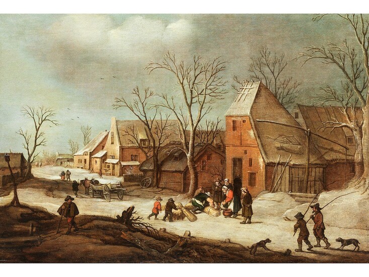 Hendrick van Avercamp, 1585 Amsterdam – 1634 Kampen, WINTERLICHE DORFLANDSCHAFT MIT STAFFAGEFIGUREN