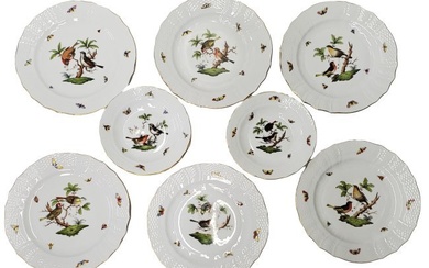 Herend Hungary Handpainted Porcelain Bird Plates Antique Set of 10