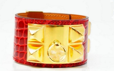 Hermes Collier de Chien Braise Alligator Bracelet
