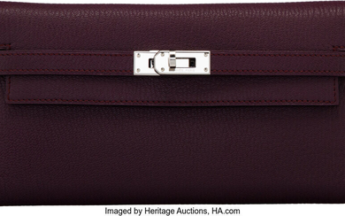 Hermès Prune Chevre Leather Kelly Long Wallet with Palladium...