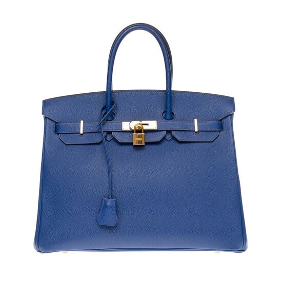 Hermès - Superbe Hermès Birkin 35 en cuir epsom bleu électrique, garniture en métal plaqué or Handbag