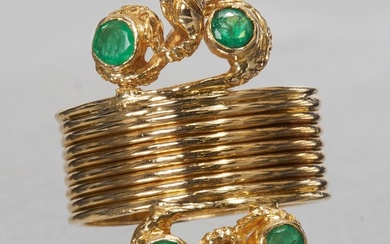 ILIAS LALAOUNIS, EMERALD DOUBLE SNAKE RING, 18 ct. gold. Mul...