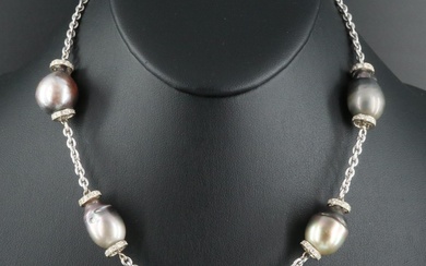 Italian 18K Baroque Pearl and 2.00 CTW Diamond Station Necklace