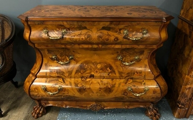 Italian Rococo Style Inlay Bombe Chest of Drawers