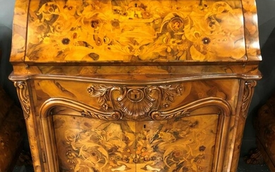 Italian Rococo Style Wood Inlay Secretary Desk