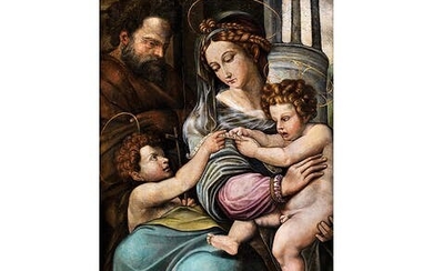 Italienischer Maler des ausgehenden 16. Jahrhunderts, DIE HEILIGE FAMILIE MIT JOHANNES DEM TÄUFER