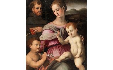 Italienischer Meister des frühen 17. Jahrhunderts, Die Madonna mit dem Jesusknaben und Johannes dem Täufer