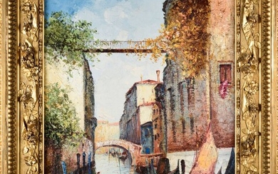 Italo GIORDANI (1882-1956) Venise vue du Rio Abrizzi Importante Huile sur panneau Cadre en bois...