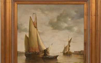 JEAN LAURENT OIL ON CANVAS, BOATS AT SEA