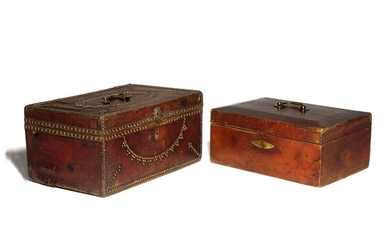 JOSEPH HUME'S RED LEATHER DESPATCH BOX BY FURNELL & BAGNELL AND A SMALL CLOSE NAILED LEATHER TRUNK BY WILLIAM CHAPPLE & SON, LATE 18TH/EARLY 19TH CENTURY