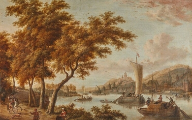 Jacobus STORCK (Amsterdam 1641-c.1692) Paysage animé en bordure de rivière Toile, signée et datée en...