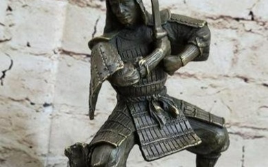 Japanese Samurai Warrior With Katana Bronze Sculpture