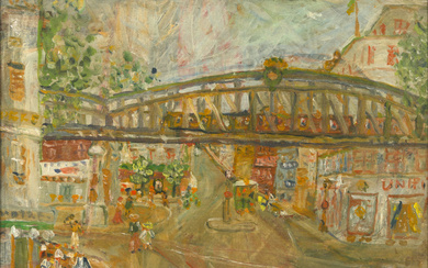 Jean Puni dit POUGNY 1892 - 1956 Paysage parisien au pont de métro - circa 1929-1930