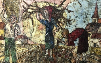 Jean-claude Mayodon, Oil On Canvas, Farm Scene