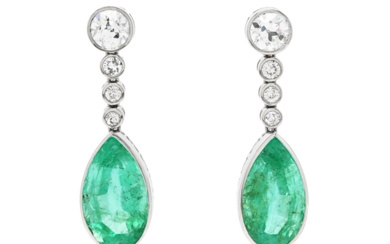 Jewellery Earrings EARRINGS, platinum, pear shaped Colombian emeralds 21,88 ct...