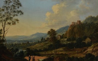 Johann Christian Vollerdt (German 1708-1769) , Villagers in a castle landscape