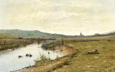 Jules DENNEULIN (1835-1904) "Vue de la Vallée du Wimereux" Huile sur toile marouflée sur panneau...
