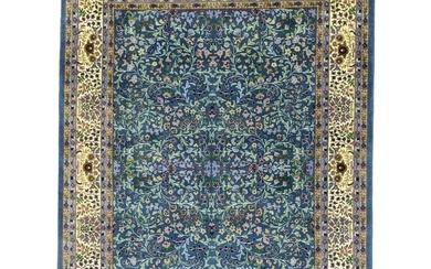 Kirman Area Rug Blue & Cream Floral 66X90 Oriental Handmade Wool Decor Carpet