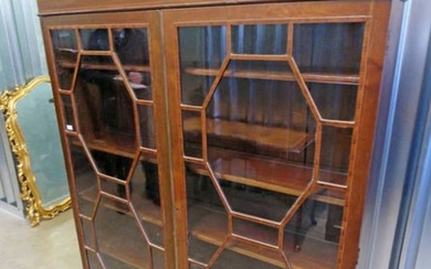 LATE 19TH CENTURY INLAID MAHOGANY BOOKCASE WITH 2 ASTRAGAL...