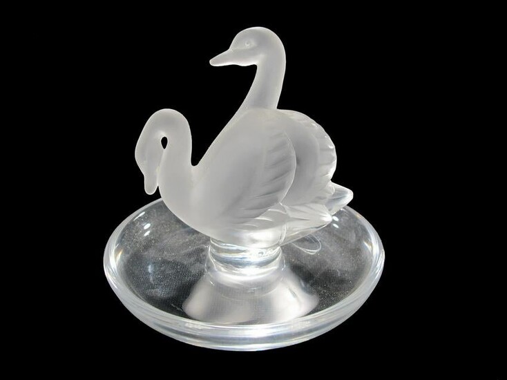 Lalique, France swan trinket ring frosted glass dish