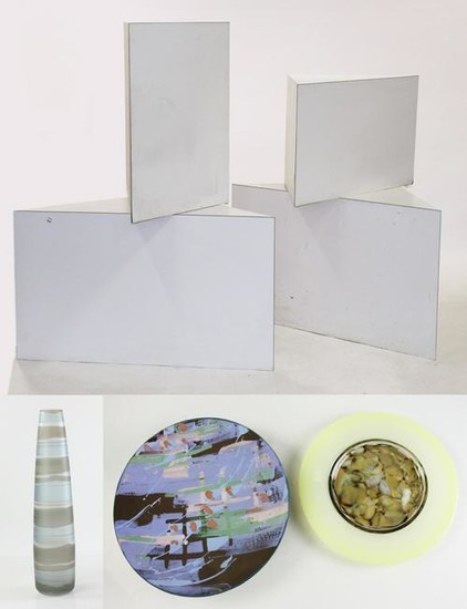 Laminate Cube Tables w/ Pottery and Vase