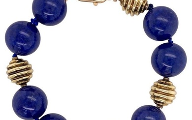 Lapis Lazuli Large Bead Bracelet with 18K Gold, 6" Wrist, 10.5 mm Lapis Beads