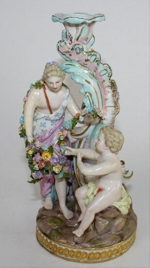 Large 8 1/4"H Meissen 19Th C Porcelain Figural Candle