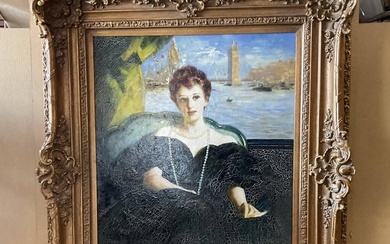 Large Oil Painting of a Seated Woman