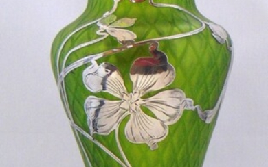 Large optic diamond silver overlay vase
