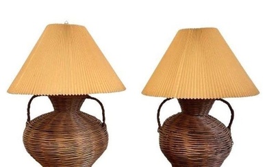 Kovacs, Mid-Century, Large Wicker Table Lamps