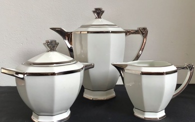 Limoges France Unique - Table service - art deco coffee pot, milk jug, sugar bowl in porcelain