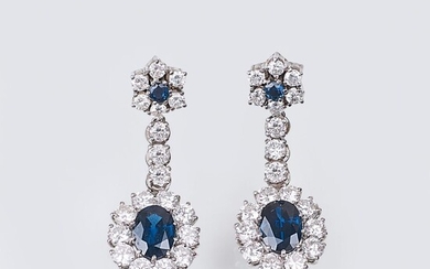 A Pair of Sapphire Diamond Earpendants