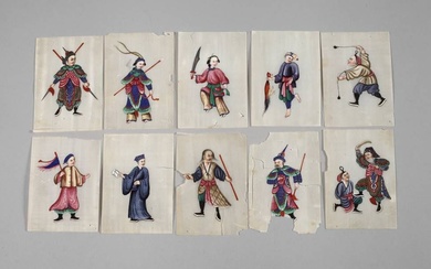 Lot de portraits Fin 19e siècle, non signé, gouache sur papier de riz, dix portraits...
