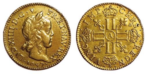 Louis XIV. Demi Louis d'or mèche longue 1647 A. Pa…