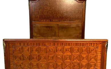Louis XVI Style Full Size Bedframe by Mercier Frères, Parquetry, Bronze, French