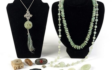 Lrg Grp: Chinese Carved Jade Jewelry & Stamps