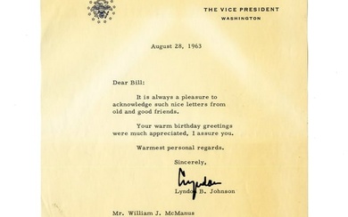 Lyndon B. Johnson TLS 3 Months Before JFK Assassination