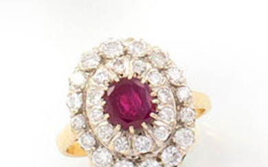 MARQUISE RING in 18K yellow gold holding a ruby in...
