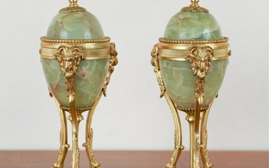 MID-20TH C. BRASS MOUNTED ONYX CANDLE HOLDERS