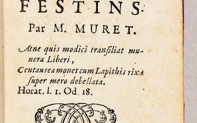 MURET, Pierre Traité des festins. Paris G. Desprez 1682 In-12 : [18]-230-[24] pp. (titre lég....