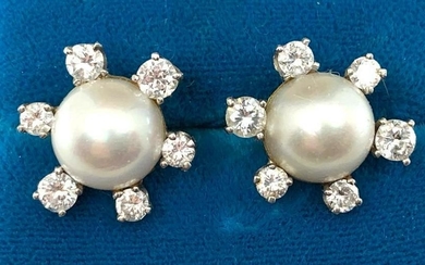 Pair of Diamond and Mabe Pearl Earrings