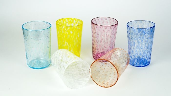 Made Murano Glass - Set 6 "Goto de fornasa" multicolored glasses - Glass (stained glass)