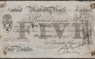 Maidstone Bank, for Edmeads, Atkins & Tyrrell, £5, 14 October 1825, serial...